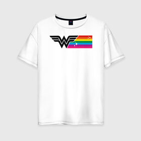 Женская футболка хлопок Oversize с принтом Wonder Woman Rainbow Logo в Екатеринбурге, 100% хлопок | свободный крой, круглый ворот, спущенный рукав, длина до линии бедер
 | dc pride | justice league | pride | vdosadir | wonder woman | лига справедливости | прайд | радуга | чудо женщина