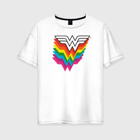Женская футболка хлопок Oversize с принтом Wonder Woman Logo в Екатеринбурге, 100% хлопок | свободный крой, круглый ворот, спущенный рукав, длина до линии бедер
 | dc pride | justice league | pride | vdosadir | wonder woman | лига справедливости | прайд | радуга | чудо женщина