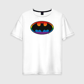 Женская футболка хлопок Oversize с принтом Batman Logo в Екатеринбурге, 100% хлопок | свободный крой, круглый ворот, спущенный рукав, длина до линии бедер
 | batman | dc pride | justice league | pride | vdosadir | бэтмен | лига справедливости | прайд | радуга