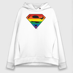 Женское худи Oversize хлопок с принтом Superman Logo в Екатеринбурге, френч-терри — 70% хлопок, 30% полиэстер. Мягкий теплый начес внутри —100% хлопок | боковые карманы, эластичные манжеты и нижняя кромка, капюшон на магнитной кнопке | dc pride | justice league | pride | superman | vdosadir | лига справедливости | прайд | радуга | супермен