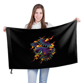 Флаг 3D с принтом Огненная Сова в Екатеринбурге, 100% полиэстер | плотность ткани — 95 г/м2, размер — 67 х 109 см. Принт наносится с одной стороны | искры | огонь | потерялся | птица | сова
