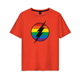 Женская футболка хлопок Oversize с принтом Flash Logo в Екатеринбурге, 100% хлопок | свободный крой, круглый ворот, спущенный рукав, длина до линии бедер
 | dc pride | flash | justice league | pride | vdosadir | лига справедливости | прайд | радуга | флэш