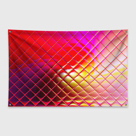 Флаг-баннер с принтом Зеркальная сетка в Екатеринбурге, 100% полиэстер | размер 67 х 109 см, плотность ткани — 95 г/м2; по краям флага есть четыре люверса для крепления | зеркало | искажение | красный | оранжевый | розовый | сетка | стекло | фиолетовый