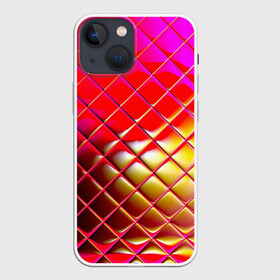 Чехол для iPhone 13 mini с принтом Зеркальная сетка в Екатеринбурге,  |  | зеркало | искажение | красный | оранжевый | розовый | сетка | стекло | фиолетовый