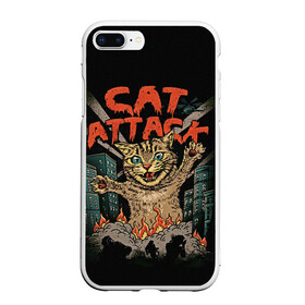 Чехол для iPhone 7Plus/8 Plus матовый с принтом Нападение гигантского котика в Екатеринбурге, Силикон | Область печати: задняя сторона чехла, без боковых панелей | attack | attacks | big | cat | cats | catzilla | city | cute | flame | flames | kaiju | kitten | kitty | атака | атакует | большой | город | кайдзю | катастрофа | кот | котенок | котзилла | котик | котострофа | милый | нападает | огонь | огро