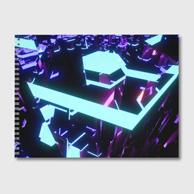 Альбом для рисования с принтом Blue Neons в Екатеринбурге, 100% бумага
 | матовая бумага, плотность 200 мг. | blue | cyberpunk2077 | girl | neon | неон | неоновая