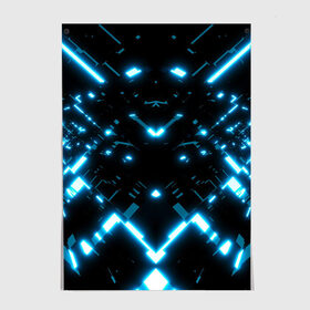 Постер с принтом Neon Lights в Екатеринбурге, 100% бумага
 | бумага, плотность 150 мг. Матовая, но за счет высокого коэффициента гладкости имеет небольшой блеск и дает на свету блики, но в отличии от глянцевой бумаги не покрыта лаком | blue | cyberpunk2077 | girl | neon | неон | неоновая
