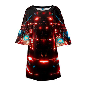 Детское платье 3D с принтом Neon Lights в Екатеринбурге, 100% полиэстер | прямой силуэт, чуть расширенный к низу. Круглая горловина, на рукавах — воланы | blue | cyberpunk2077 | girl | neon | неон | неоновая