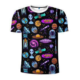 Мужская футболка 3D спортивная с принтом космос в Екатеринбурге, 100% полиэстер с улучшенными характеристиками | приталенный силуэт, круглая горловина, широкие плечи, сужается к линии бедра | астрономия | вселенная | галактика | графика | гуманоид | звезды | инопланетяне | космос | нло | прешелец