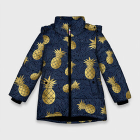 Зимняя куртка для девочек 3D с принтом ананас золотой ananas в Екатеринбурге, ткань верха — 100% полиэстер; подклад — 100% полиэстер, утеплитель — 100% полиэстер. | длина ниже бедра, удлиненная спинка, воротник стойка и отстегивающийся капюшон. Есть боковые карманы с листочкой на кнопках, утяжки по низу изделия и внутренний карман на молнии. 

Предусмотрены светоотражающий принт на спинке, радужный светоотражающий элемент на пуллере молнии и на резинке для утяжки. | Тематика изображения на принте: ananas.ананасовый сироп | ананас | золотой