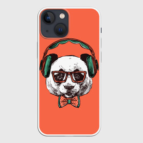 Чехол для iPhone 13 mini с принтом панда меломан в Екатеринбурге,  |  | винтаж | графика | меломан | музыка | наушники | очки | панда | ретро | рисунок панды | хипстер