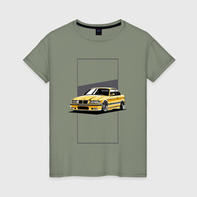 Женская футболка хлопок с принтом BMW E36 в Екатеринбурге, 100% хлопок | прямой крой, круглый вырез горловины, длина до линии бедер, слегка спущенное плечо | bmw | e36 | арт машина | бмв | быстрая машина | красивая машина | машина