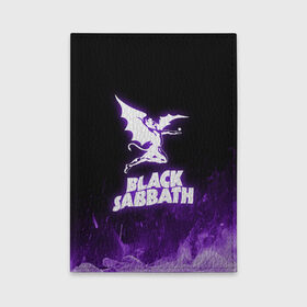 Обложка для автодокументов с принтом Black Sabbath NEON в Екатеринбурге, натуральная кожа |  размер 19,9*13 см; внутри 4 больших “конверта” для документов и один маленький отдел — туда идеально встанут права | Тематика изображения на принте: black sabbath | hard rock | heavy metal | purple | блэк сабат | группы | метал | музыка | оззи осборн | рок | фиолетовый | хард рок | хэви метал