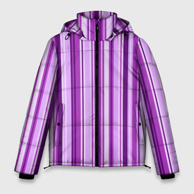 Мужская зимняя куртка 3D с принтом Фиолетово-чёрные полосы в Екатеринбурге, верх — 100% полиэстер; подкладка — 100% полиэстер; утеплитель — 100% полиэстер | длина ниже бедра, свободный силуэт Оверсайз. Есть воротник-стойка, отстегивающийся капюшон и ветрозащитная планка. 

Боковые карманы с листочкой на кнопках и внутренний карман на молнии. | Тематика изображения на принте: вертикальные полосы | вертикальный рисунок | линии | полосы | розовый | светлый | темный | фиолетовый | черный