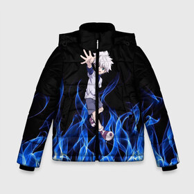 Зимняя куртка для мальчиков 3D с принтом Killua Zoldyck Blue Fire в Екатеринбурге, ткань верха — 100% полиэстер; подклад — 100% полиэстер, утеплитель — 100% полиэстер | длина ниже бедра, удлиненная спинка, воротник стойка и отстегивающийся капюшон. Есть боковые карманы с листочкой на кнопках, утяжки по низу изделия и внутренний карман на молнии. 

Предусмотрены светоотражающий принт на спинке, радужный светоотражающий элемент на пуллере молнии и на резинке для утяжки | Тематика изображения на принте: hunter  hunter | алая иллюзия | гон фрикс | курапика | леорио | молния | огонь | охотник х охотник | персонажи | последняя миссия | хантер | хантер икс хантер | хантер х хантер | хисока