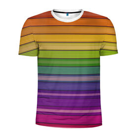 Мужская футболка 3D спортивная с принтом Радужные линии в Екатеринбурге, 100% полиэстер с улучшенными характеристиками | приталенный силуэт, круглая горловина, широкие плечи, сужается к линии бедра | вертикальные линии | вертикальный рисунок | линии | радуга | цвета | яркие цвета