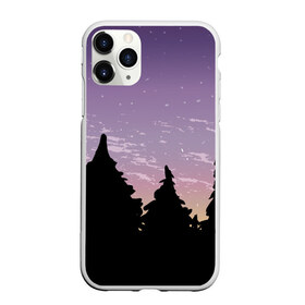 Чехол для iPhone 11 Pro матовый с принтом Лес под ночным небом в Екатеринбурге, Силикон |  | вечер | градиент | закат | звездное небо | звезды | лес | небо | очертание | очертание леса | сумерки | тайга | фиолетовый | черный