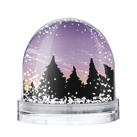 Снежный шар с принтом Лес под ночным небом в Екатеринбурге, Пластик | Изображение внутри шара печатается на глянцевой фотобумаге с двух сторон | вечер | градиент | закат | звездное небо | звезды | лес | небо | очертание | очертание леса | сумерки | тайга | фиолетовый | черный