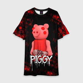 Детское платье 3D с принтом ROBLOX PIGGY - СВИНКА ПИГГИ в Екатеринбурге, 100% полиэстер | прямой силуэт, чуть расширенный к низу. Круглая горловина, на рукавах — воланы | pig | piggy | roblox | игра | компьютерная игра | логотип | онлайн | онлайн игра | пигги | поросенок | роблакс | роблокс | свинка | свинья