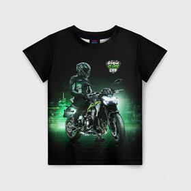 Детская футболка 3D с принтом Kawasaki Ninja Cup в Екатеринбурге, 100% гипоаллергенный полиэфир | прямой крой, круглый вырез горловины, длина до линии бедер, чуть спущенное плечо, ткань немного тянется | cup | helmet | japan | kawasaki | motorcycle | night | ninja | racer | гонщик | кубок | мотоцикл | ночь | шлем | япония