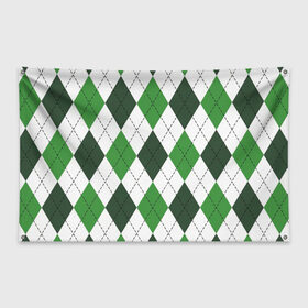 Флаг-баннер с принтом Зелёные ромбы в Екатеринбурге, 100% полиэстер | размер 67 х 109 см, плотность ткани — 95 г/м2; по краям флага есть четыре люверса для крепления | белый | геометрические фигуры | зеленый | пунктир | ромб | ромбы | тёмный