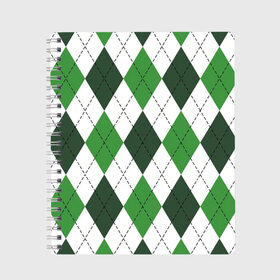 Тетрадь с принтом Зелёные ромбы в Екатеринбурге, 100% бумага | 48 листов, плотность листов — 60 г/м2, плотность картонной обложки — 250 г/м2. Листы скреплены сбоку удобной пружинной спиралью. Уголки страниц и обложки скругленные. Цвет линий — светло-серый
 | Тематика изображения на принте: белый | геометрические фигуры | зеленый | пунктир | ромб | ромбы | тёмный