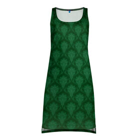 Платье-майка 3D с принтом Готические зелёные цветы в Екатеринбурге, 100% полиэстер | полуприлегающий силуэт, широкие бретели, круглый вырез горловины, удлиненный подол сзади. | готика | зеленый | светлый | темный | цветы