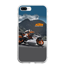 Чехол для iPhone 7Plus/8 Plus матовый с принтом KTM Racing team в Екатеринбурге, Силикон | Область печати: задняя сторона чехла, без боковых панелей | clouds | ktm | motorcycle | mountains | nature | racer | racing | route | sky | team | гонщик | горы | мотоцикл | небо | облака | природа | трасса