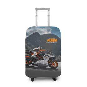 Чехол для чемодана 3D с принтом KTM Racing team в Екатеринбурге, 86% полиэфир, 14% спандекс | двустороннее нанесение принта, прорези для ручек и колес | clouds | ktm | motorcycle | mountains | nature | racer | racing | route | sky | team | гонщик | горы | мотоцикл | небо | облака | природа | трасса