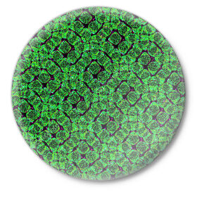 Значок с принтом Зелёная спираль в Екатеринбурге,  металл | круглая форма, металлическая застежка в виде булавки | Тематика изображения на принте: зелёный | рисунок | спираль | тёмный