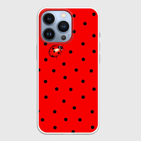 Чехол для iPhone 13 Pro с принтом Божья коровка на горошке в Екатеринбурге,  |  | ladybug | pattern | summer | алый | арбуз | бабочки | вишня | горох | горошек | животные | жук | клубника | красный | круги | лапки | лето | насекомые | орнамент | паттерн | помада | прикольный | пузыри | пятнистый