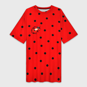 Платье-футболка 3D с принтом Божья коровка на горошке в Екатеринбурге,  |  | ladybug | pattern | summer | алый | арбуз | бабочки | вишня | горох | горошек | животные | жук | клубника | красный | круги | лапки | лето | насекомые | орнамент | паттерн | помада | прикольный | пузыри | пятнистый