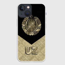 Чехол для iPhone 13 mini с принтом Узбекистан в Екатеринбурге,  |  | coat of arms | cotton | crescent | eagle | ears | flag | republic | stars | sun | uzbekistan | герб | звезды | колосья | орел | полумесяц | республика | солнце | узбекистан | флаг | хлопок