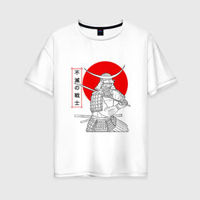 Женская футболка хлопок Oversize с принтом Самурай в Екатеринбурге, 100% хлопок | свободный крой, круглый ворот, спущенный рукав, длина до линии бедер
 | japan | samurai | катана | рисунок | самурай | япония