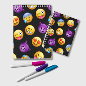 Блокнот с принтом Emoji в Екатеринбурге, 100% бумага | 48 листов, плотность листов — 60 г/м2, плотность картонной обложки — 250 г/м2. Листы скреплены удобной пружинной спиралью. Цвет линий — светло-серый
 | Тематика изображения на принте: school | пенал | прикольный пенал | смайлы | школа | школьный пенал | эмодзи