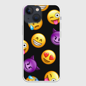 Чехол для iPhone 13 mini с принтом Emoji в Екатеринбурге,  |  | school | пенал | прикольный пенал | смайлы | школа | школьный пенал | эмодзи