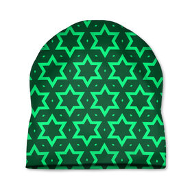 Шапка 3D с принтом Звезда Давида в Екатеринбурге, 100% полиэстер | универсальный размер, печать по всей поверхности изделия | вертикальный рисунок | звезда | звезда давида | звёзды | звезды давида | зеленый | зеленый узор | светлый | тёмный | узор