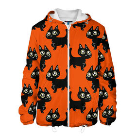 Мужская куртка 3D с принтом HALLOWEEN CATS в Екатеринбурге, ткань верха — 100% полиэстер, подклад — флис | прямой крой, подол и капюшон оформлены резинкой с фиксаторами, два кармана без застежек по бокам, один большой потайной карман на груди. Карман на груди застегивается на липучку | animal | cat | cute | pet | животное | кавай | киса | кот | котэ | милое | хэллоуин