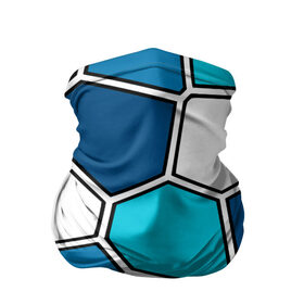 Бандана-труба 3D с принтом Ледяной витраж в Екатеринбурге, 100% полиэстер, ткань с особыми свойствами — Activecool | плотность 150‒180 г/м2; хорошо тянется, но сохраняет форму | витраж | геометрия | зенит | сетка | синий | соты | футбол