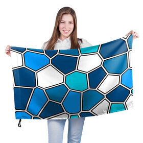 Флаг 3D с принтом Ледяной витраж в Екатеринбурге, 100% полиэстер | плотность ткани — 95 г/м2, размер — 67 х 109 см. Принт наносится с одной стороны | витраж | геометрия | зенит | сетка | синий | соты | футбол
