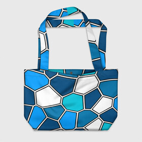 Пляжная сумка 3D с принтом Ледяной витраж в Екатеринбурге, 100% полиэстер | застегивается на металлическую кнопку; внутренний карман застегивается на молнию. Стенки укреплены специальным мягким материалом, чтобы защитить содержимое от несильных ударов
 | витраж | геометрия | зенит | сетка | синий | соты | футбол