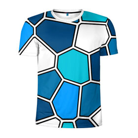 Мужская футболка 3D спортивная с принтом Ледяной витраж в Екатеринбурге, 100% полиэстер с улучшенными характеристиками | приталенный силуэт, круглая горловина, широкие плечи, сужается к линии бедра | Тематика изображения на принте: витраж | геометрия | зенит | сетка | синий | соты | футбол