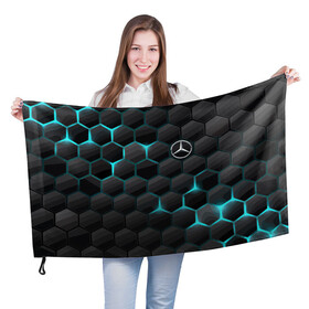 Флаг 3D с принтом Mercedes-Benz в Екатеринбурге, 100% полиэстер | плотность ткани — 95 г/м2, размер — 67 х 109 см. Принт наносится с одной стороны | cell | germany | mercedes benz | pattern | prestige | германия | мерседес | престиж | соты | узор