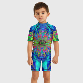 Детский купальный костюм 3D с принтом Неоновый закат в Екатеринбурге, Полиэстер 85%, Спандекс 15% | застежка на молнии на спине | бирюзовый | зеленый | красный | неон | розовый | синий | яркие цвета
