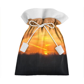 Подарочный 3D мешок с принтом Закат в Екатеринбурге, 100% полиэстер | Размер: 29*39 см | закат | лес | небо | оранжевый | природа | солнце | черный и оранжевый