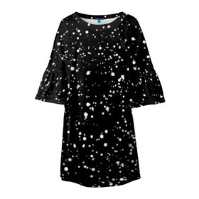 Детское платье 3D с принтом Snow в Екатеринбурге, 100% полиэстер | прямой силуэт, чуть расширенный к низу. Круглая горловина, на рукавах — воланы | snow | stars. звезды на футболке | в белую точку | звезды | кофта в белую точку | свитер в белую точку | снег | снег на черном фоне | футболка в белую точку | футболка в точку