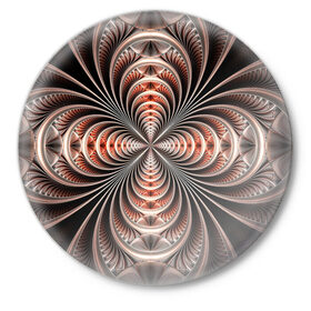 Значок с принтом Зеркальная спираль в Екатеринбурге,  металл | круглая форма, металлическая застежка в виде булавки | зеркало | зеркальный рисунок | серебренный рисунок | серебро | спираль | туннель | цветок