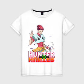Женская футболка хлопок с принтом Хисока Hunter x Hunter в Екатеринбурге, 100% хлопок | прямой крой, круглый вырез горловины, длина до линии бедер, слегка спущенное плечо | anime | hunter | hunter x hunter | zoldyck | аниме | зодиак | охотник | охотники | хисока