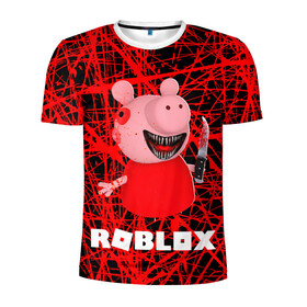 Мужская футболка 3D спортивная с принтом Roblox piggy/Свинка Пигги. в Екатеринбурге, 100% полиэстер с улучшенными характеристиками | приталенный силуэт, круглая горловина, широкие плечи, сужается к линии бедра | game | gamer | logo | minecraft | piggi | roblox | simulator | игра | конструктор | лого | пигги | свинья | симулятор | строительство | фигура