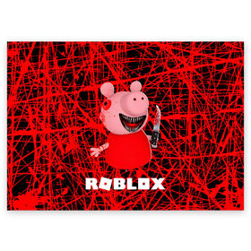 Поздравительная открытка с принтом Roblox piggy/Свинка Пигги. в Екатеринбурге, 100% бумага | плотность бумаги 280 г/м2, матовая, на обратной стороне линовка и место для марки
 | game | gamer | logo | minecraft | piggi | roblox | simulator | игра | конструктор | лого | пигги | свинья | симулятор | строительство | фигура